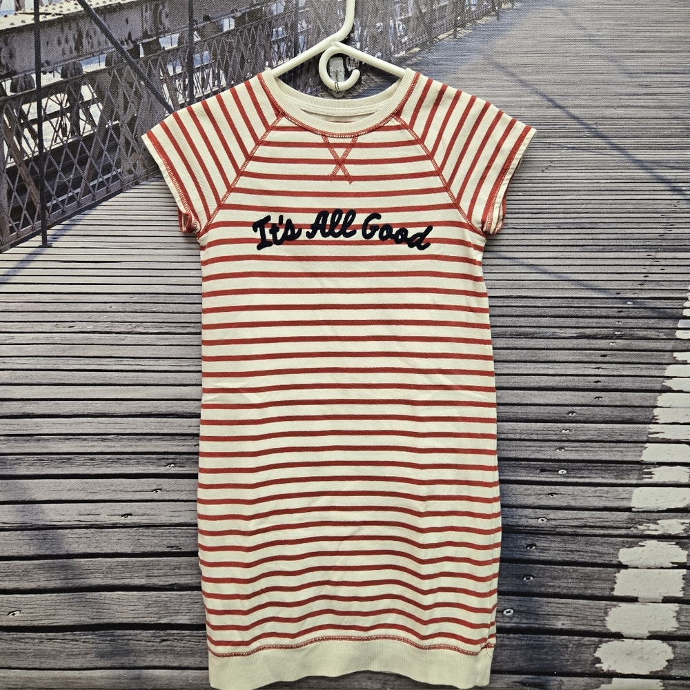 GAP "It's All Good" White Red Stripe Short Sleeve Cotton Sweatshirt Dress XL 12